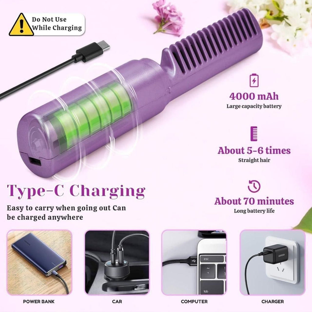 Portable Hair Straightener Cordless Rechargeable Adjustable Hair Straightener